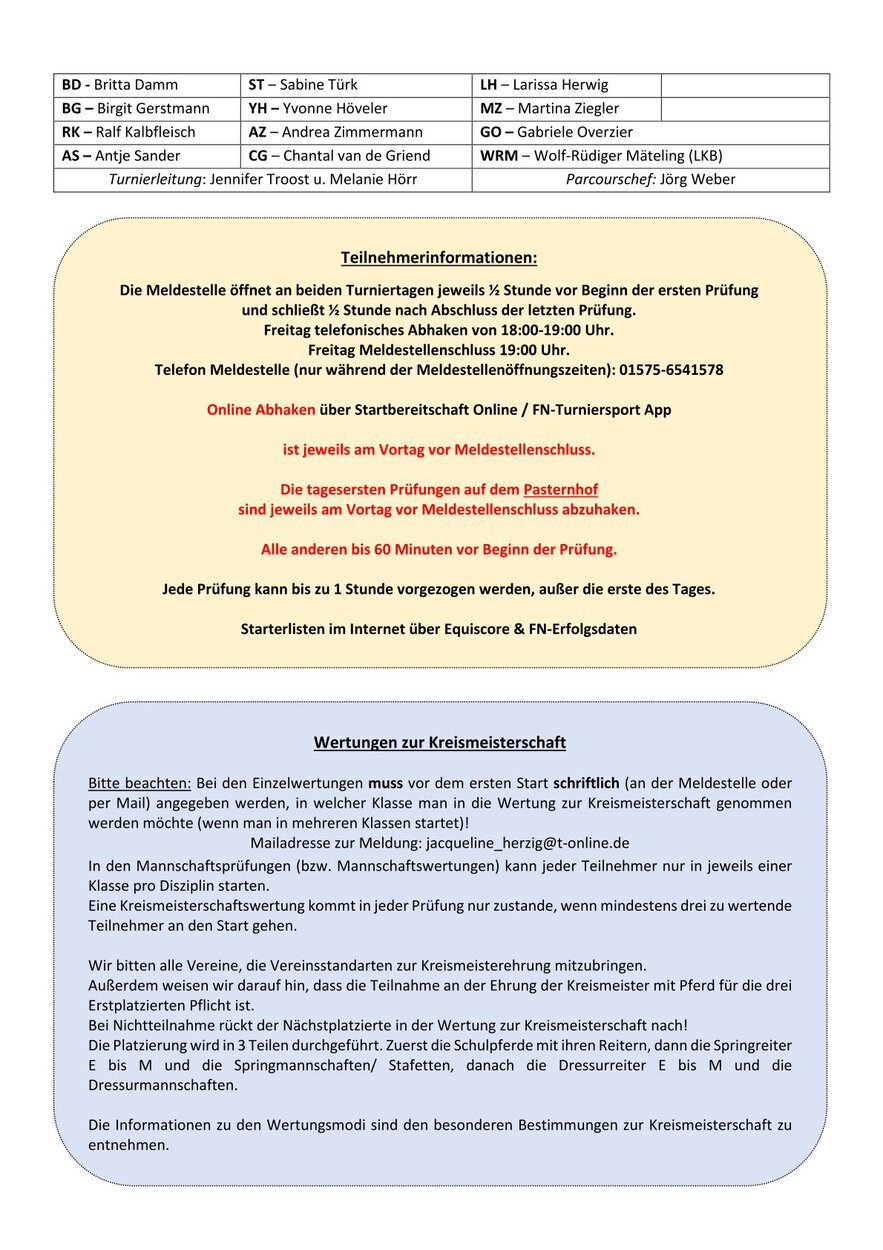 Teilnehmerinformationen und Kreismeisterschaft Pfingstturnier 2026